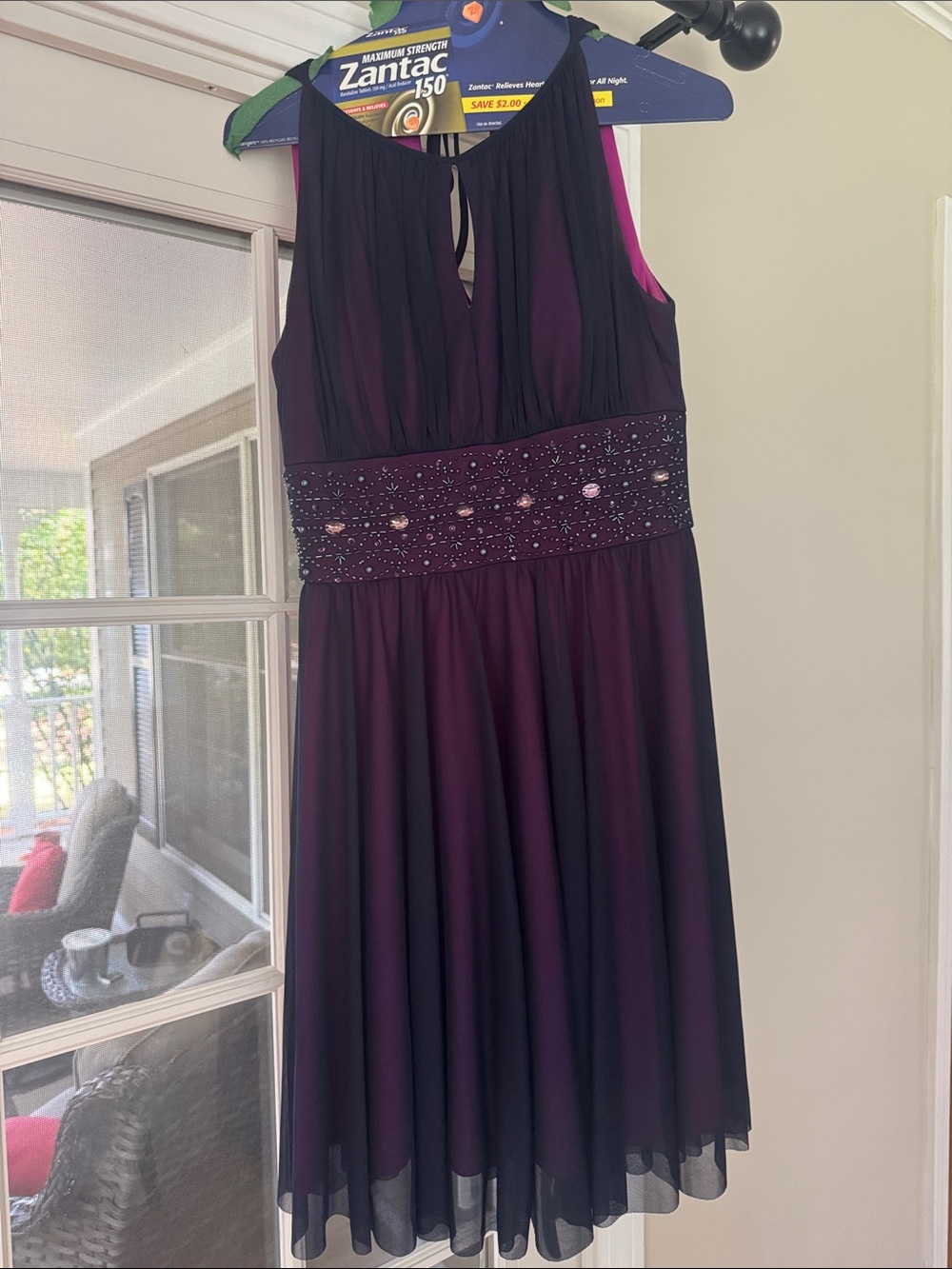 Jessica Howard One-Shoulder Beaded Waist Plum Cocktail Dress